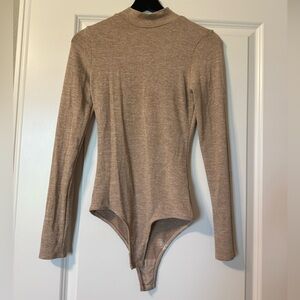 Gianni Bini Eryyn Bodysuit in Oatmeal Knit Long Sleeve Tan Size XS